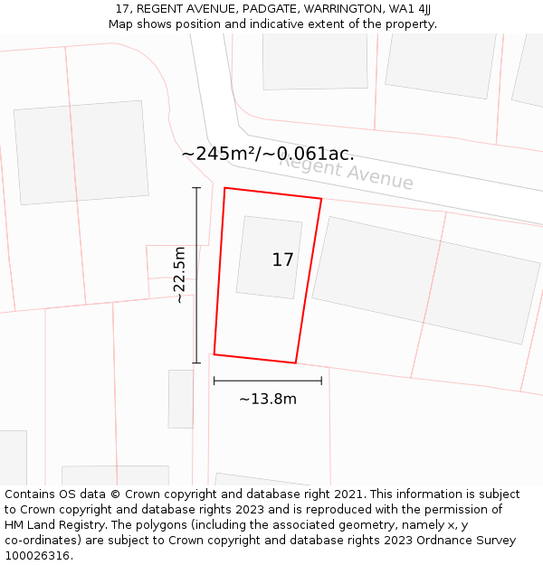 17, REGENT AVENUE, PADGATE, WARRINGTON, WA1 4JJ: Plot and title map