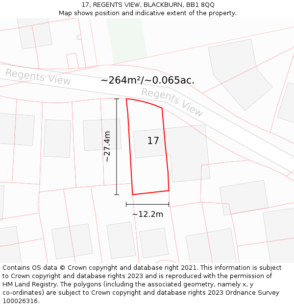 17, REGENTS VIEW, BLACKBURN, BB1 8QQ: Plot and title map