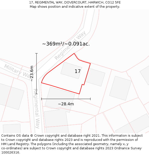 17, REGIMENTAL WAY, DOVERCOURT, HARWICH, CO12 5FE: Plot and title map