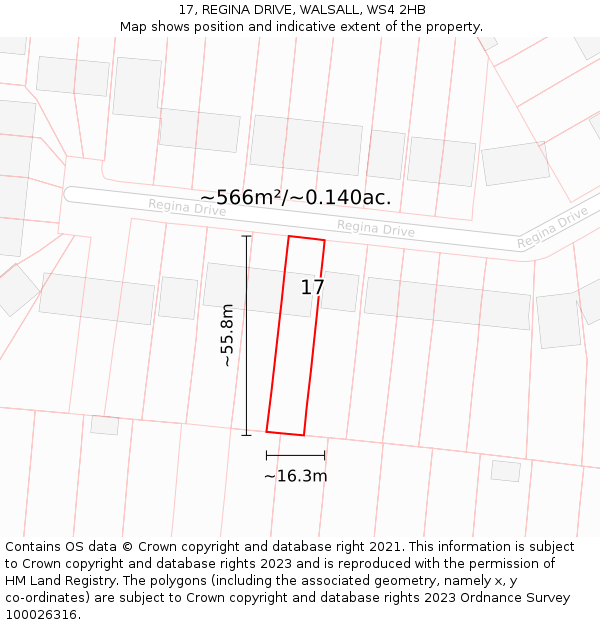 17, REGINA DRIVE, WALSALL, WS4 2HB: Plot and title map