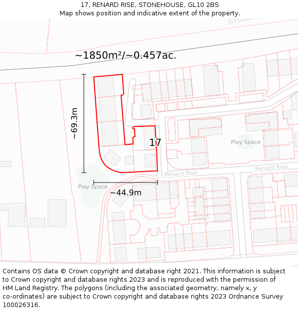 17, RENARD RISE, STONEHOUSE, GL10 2BS: Plot and title map