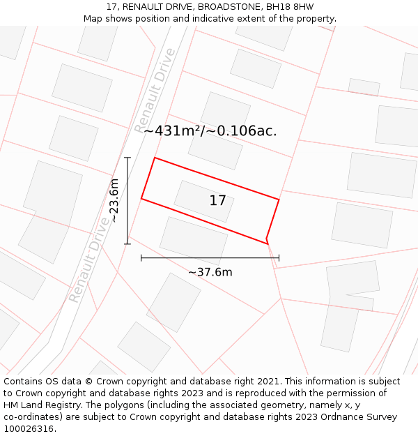 17, RENAULT DRIVE, BROADSTONE, BH18 8HW: Plot and title map