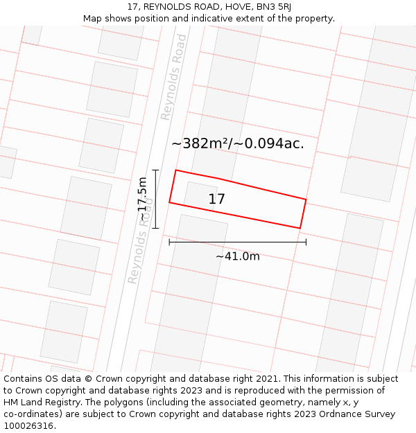 17, REYNOLDS ROAD, HOVE, BN3 5RJ: Plot and title map