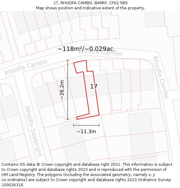 17, RHODFA CAMBO, BARRY, CF62 5BS: Plot and title map