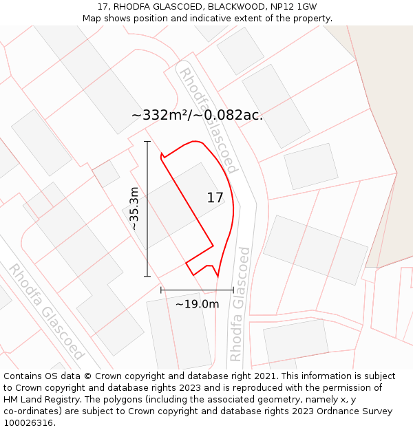 17, RHODFA GLASCOED, BLACKWOOD, NP12 1GW: Plot and title map