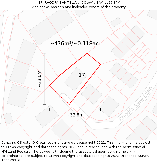 17, RHODFA SANT ELIAN, COLWYN BAY, LL29 8PY: Plot and title map