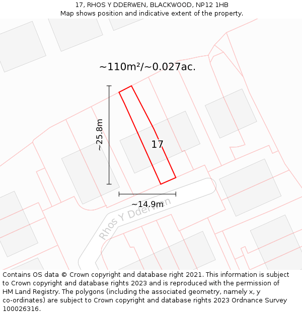 17, RHOS Y DDERWEN, BLACKWOOD, NP12 1HB: Plot and title map