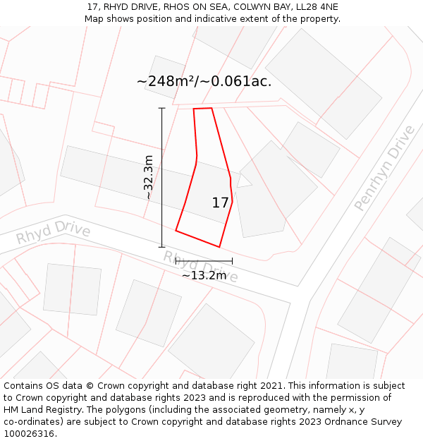 17, RHYD DRIVE, RHOS ON SEA, COLWYN BAY, LL28 4NE: Plot and title map