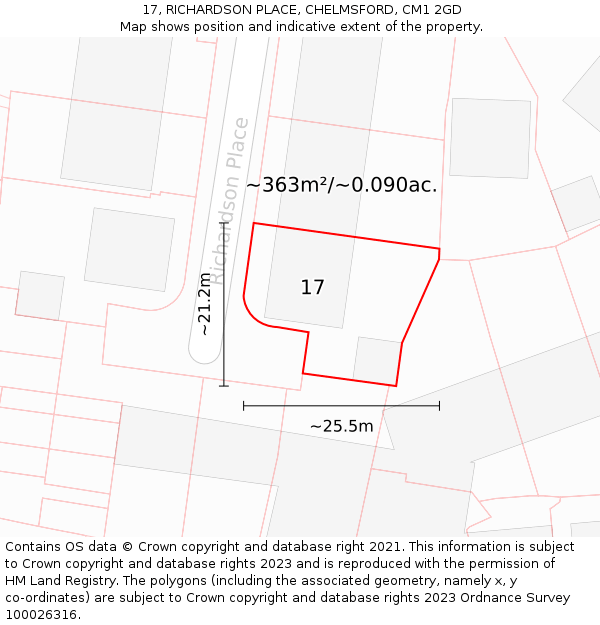 17, RICHARDSON PLACE, CHELMSFORD, CM1 2GD: Plot and title map