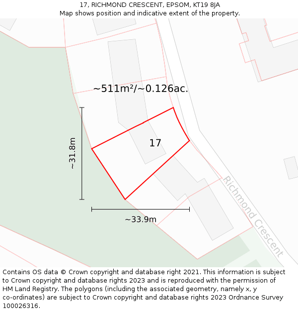 17, RICHMOND CRESCENT, EPSOM, KT19 8JA: Plot and title map