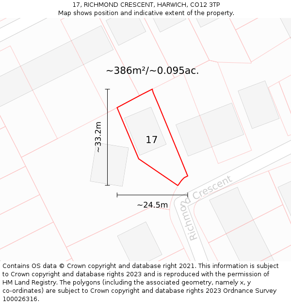 17, RICHMOND CRESCENT, HARWICH, CO12 3TP: Plot and title map