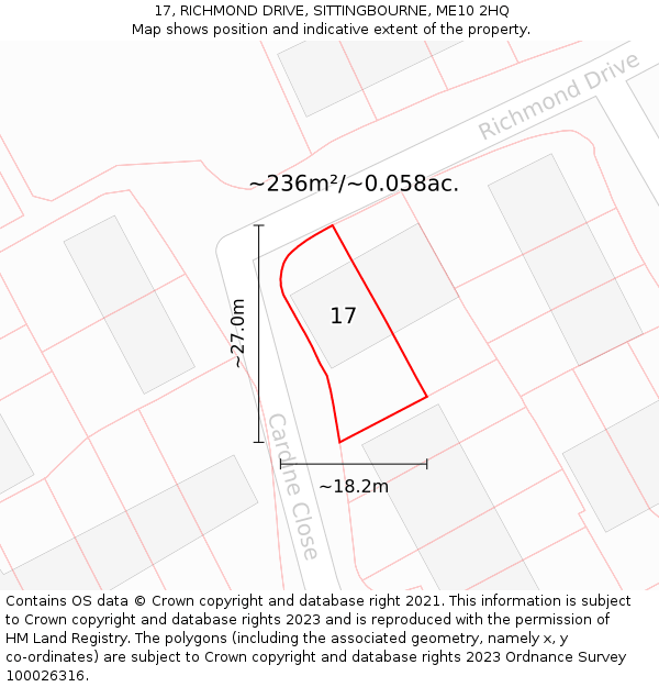 17, RICHMOND DRIVE, SITTINGBOURNE, ME10 2HQ: Plot and title map