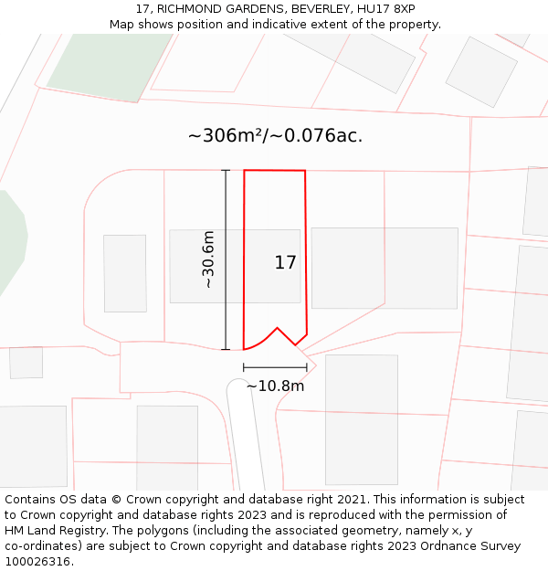 17, RICHMOND GARDENS, BEVERLEY, HU17 8XP: Plot and title map