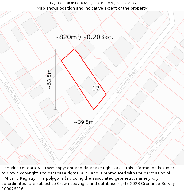 17, RICHMOND ROAD, HORSHAM, RH12 2EG: Plot and title map