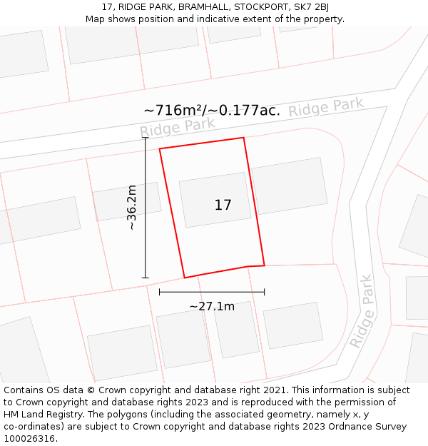 17, RIDGE PARK, BRAMHALL, STOCKPORT, SK7 2BJ: Plot and title map