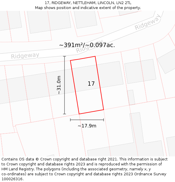 17, RIDGEWAY, NETTLEHAM, LINCOLN, LN2 2TL: Plot and title map