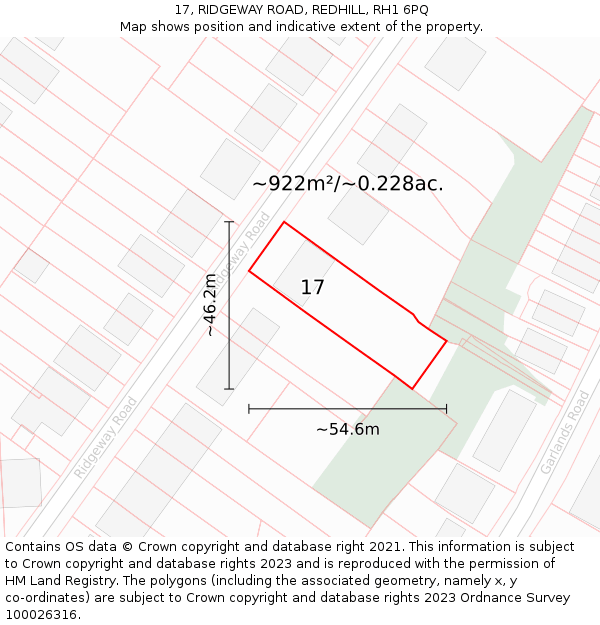 17, RIDGEWAY ROAD, REDHILL, RH1 6PQ: Plot and title map