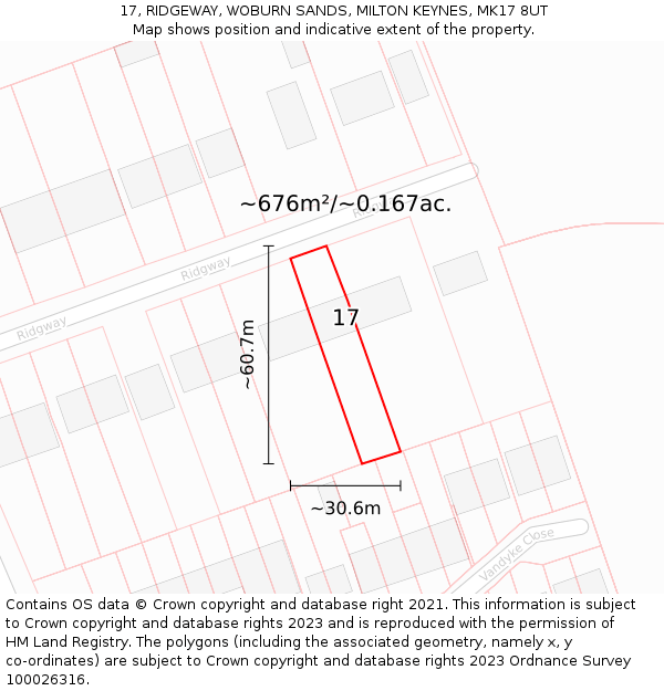 17, RIDGEWAY, WOBURN SANDS, MILTON KEYNES, MK17 8UT: Plot and title map