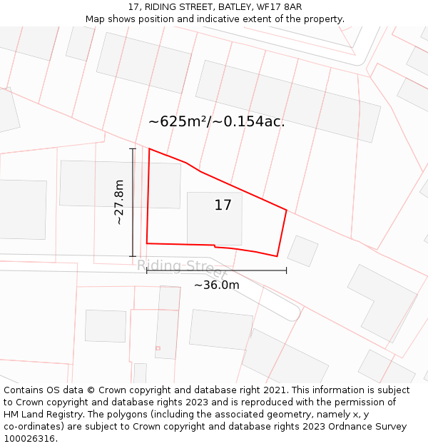 17, RIDING STREET, BATLEY, WF17 8AR: Plot and title map