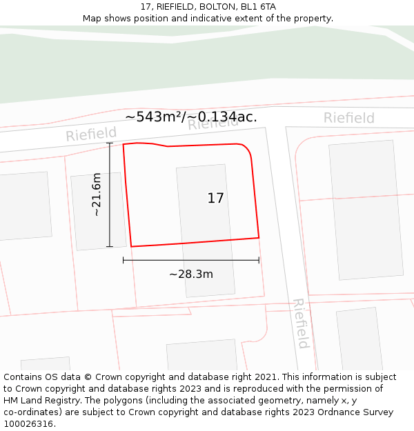 17, RIEFIELD, BOLTON, BL1 6TA: Plot and title map