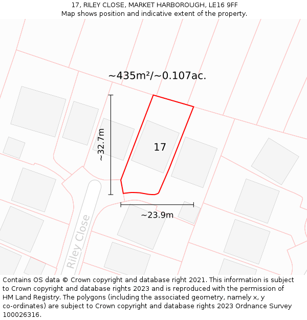 17, RILEY CLOSE, MARKET HARBOROUGH, LE16 9FF: Plot and title map
