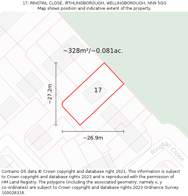 17, RINGTAIL CLOSE, IRTHLINGBOROUGH, WELLINGBOROUGH, NN9 5GG: Plot and title map