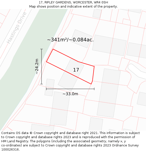 17, RIPLEY GARDENS, WORCESTER, WR4 0SH: Plot and title map