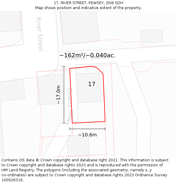 17, RIVER STREET, PEWSEY, SN9 5DH: Plot and title map