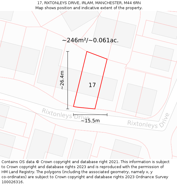 17, RIXTONLEYS DRIVE, IRLAM, MANCHESTER, M44 6RN: Plot and title map