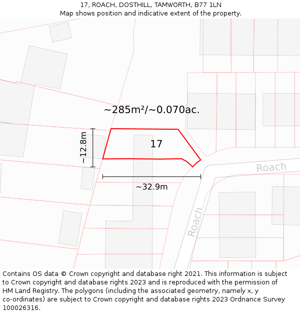 17, ROACH, DOSTHILL, TAMWORTH, B77 1LN: Plot and title map