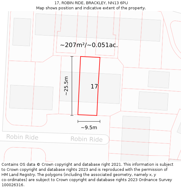 17, ROBIN RIDE, BRACKLEY, NN13 6PU: Plot and title map