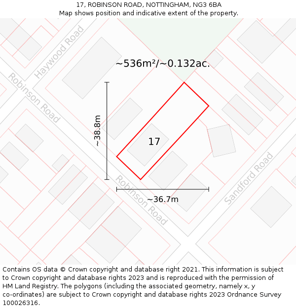 17, ROBINSON ROAD, NOTTINGHAM, NG3 6BA: Plot and title map