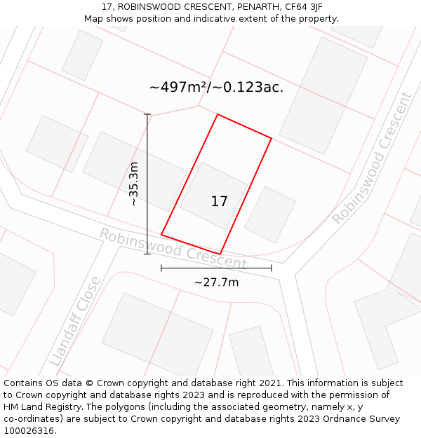 17, ROBINSWOOD CRESCENT, PENARTH, CF64 3JF: Plot and title map