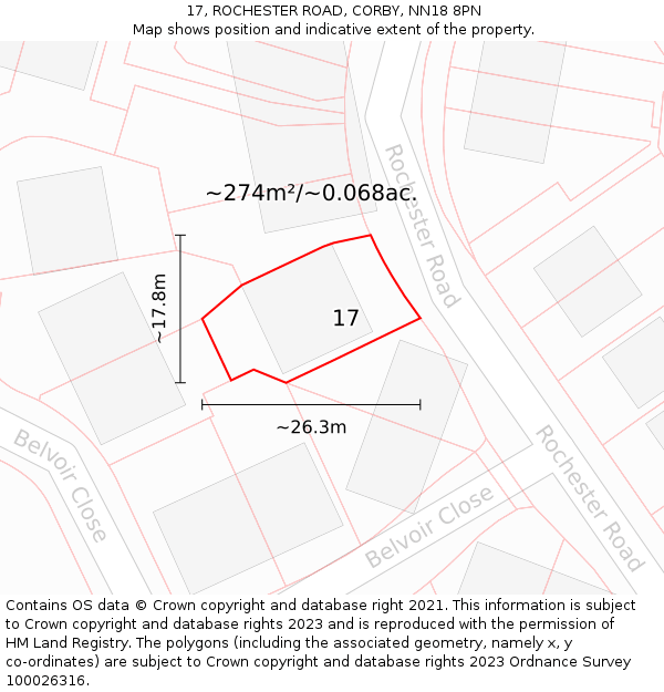 17, ROCHESTER ROAD, CORBY, NN18 8PN: Plot and title map