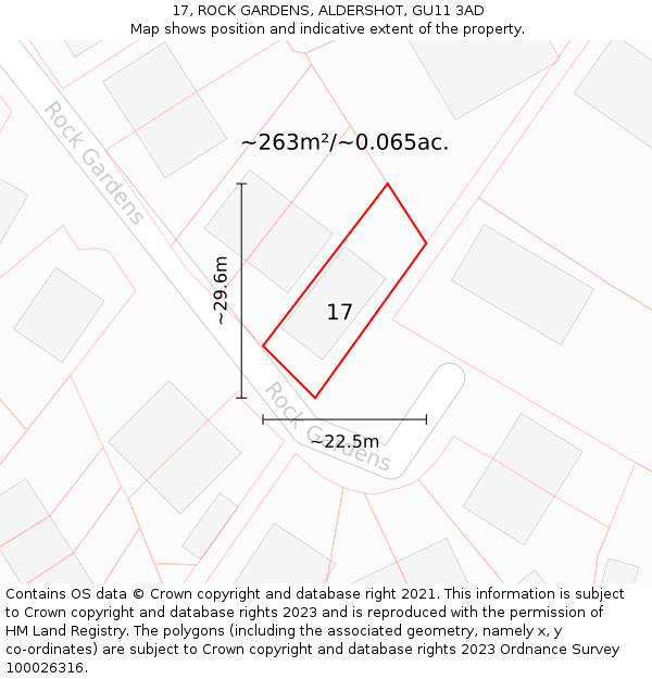 17, ROCK GARDENS, ALDERSHOT, GU11 3AD: Plot and title map