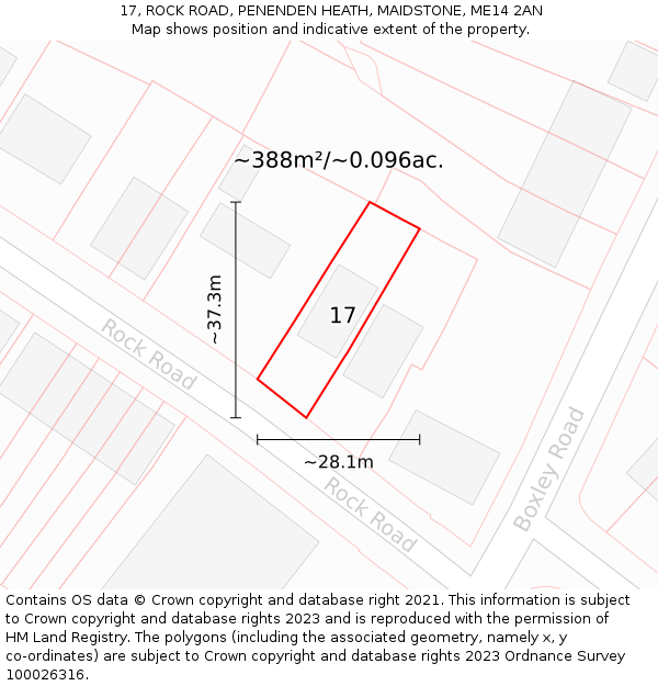 17, ROCK ROAD, PENENDEN HEATH, MAIDSTONE, ME14 2AN: Plot and title map