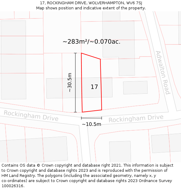 17, ROCKINGHAM DRIVE, WOLVERHAMPTON, WV6 7SJ: Plot and title map