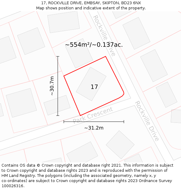 17, ROCKVILLE DRIVE, EMBSAY, SKIPTON, BD23 6NX: Plot and title map
