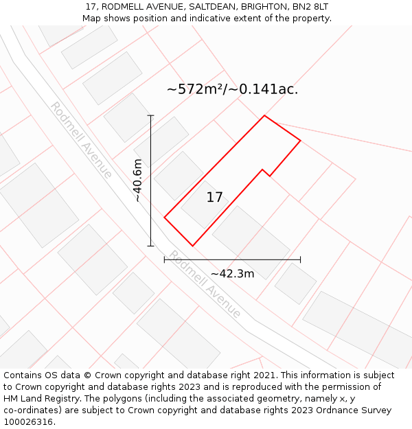 17, RODMELL AVENUE, SALTDEAN, BRIGHTON, BN2 8LT: Plot and title map