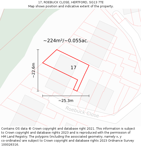 17, ROEBUCK CLOSE, HERTFORD, SG13 7TE: Plot and title map