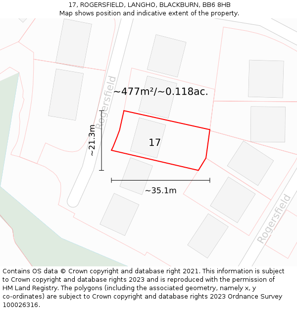 17, ROGERSFIELD, LANGHO, BLACKBURN, BB6 8HB: Plot and title map