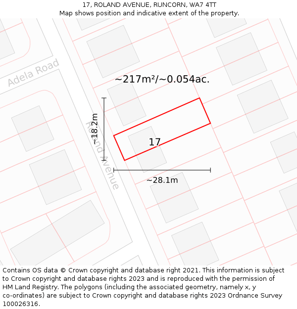 17, ROLAND AVENUE, RUNCORN, WA7 4TT: Plot and title map