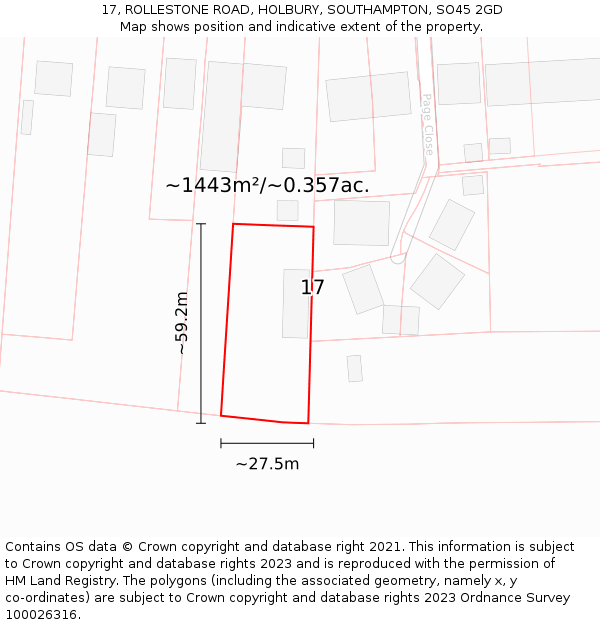 17, ROLLESTONE ROAD, HOLBURY, SOUTHAMPTON, SO45 2GD: Plot and title map