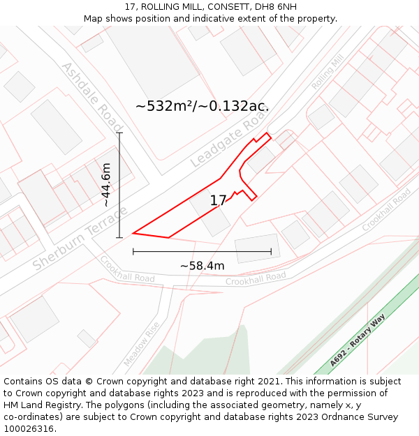 17, ROLLING MILL, CONSETT, DH8 6NH: Plot and title map