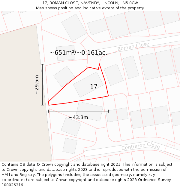 17, ROMAN CLOSE, NAVENBY, LINCOLN, LN5 0GW: Plot and title map