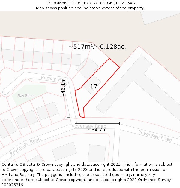 17, ROMAN FIELDS, BOGNOR REGIS, PO21 5XA: Plot and title map