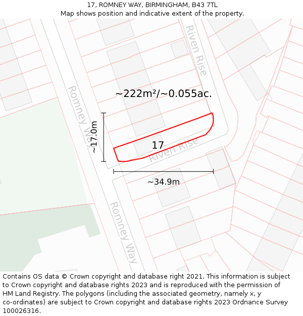 17, ROMNEY WAY, BIRMINGHAM, B43 7TL: Plot and title map