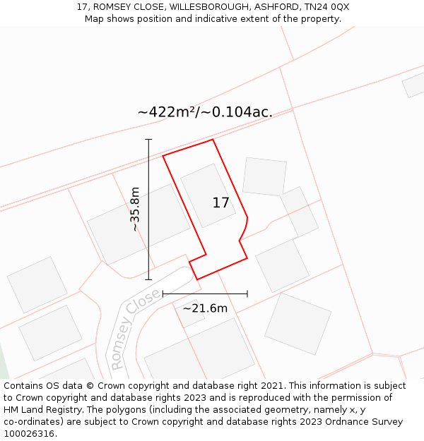 17, ROMSEY CLOSE, WILLESBOROUGH, ASHFORD, TN24 0QX: Plot and title map