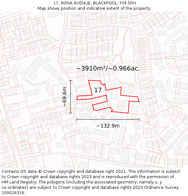 17, RONA AVENUE, BLACKPOOL, FY4 5PH: Plot and title map