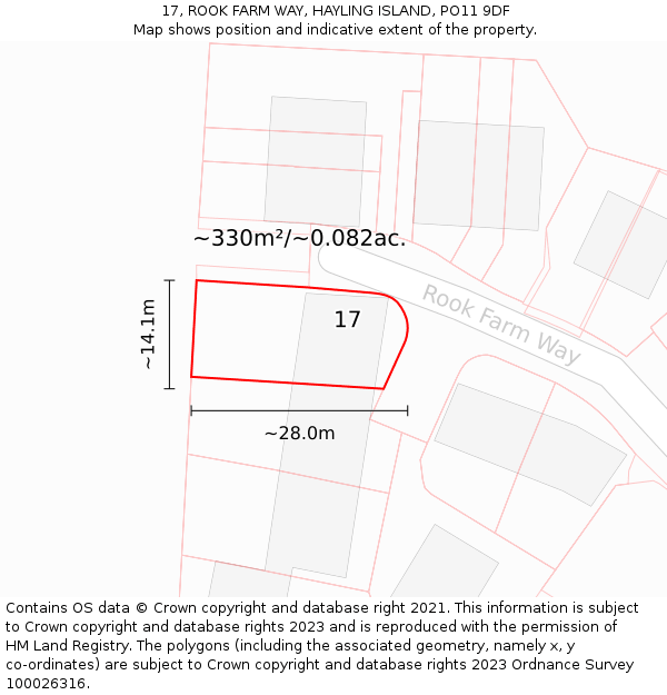 17, ROOK FARM WAY, HAYLING ISLAND, PO11 9DF: Plot and title map